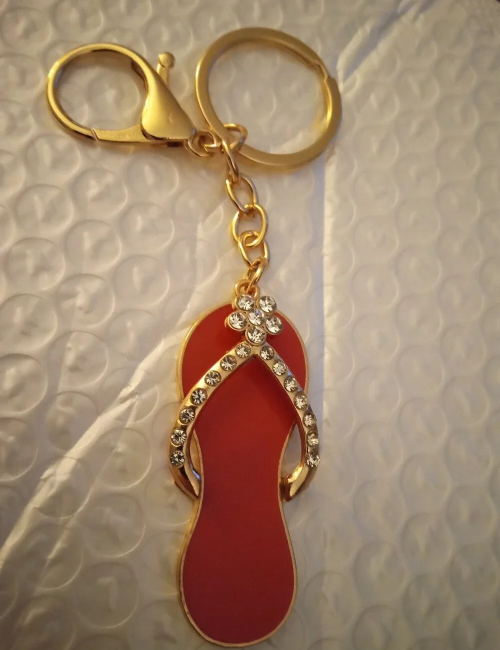 Gold Crystal Orange Flip Flop Keychain 5 In